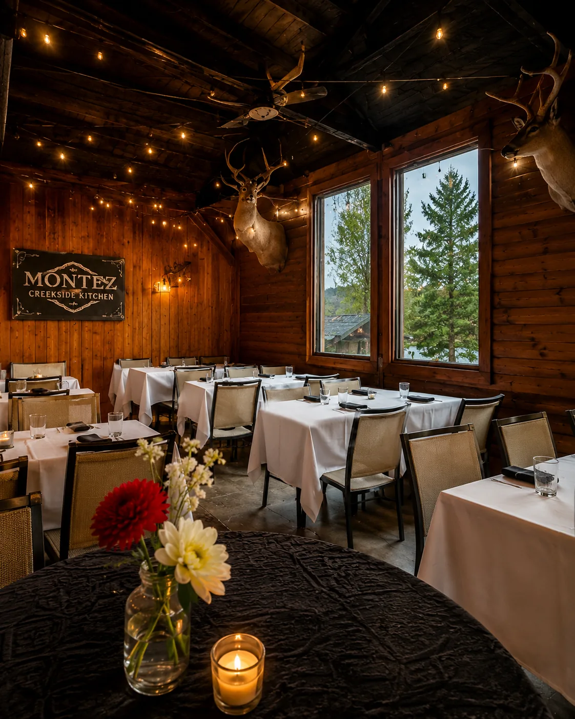 The Montez dining room prepared for guests